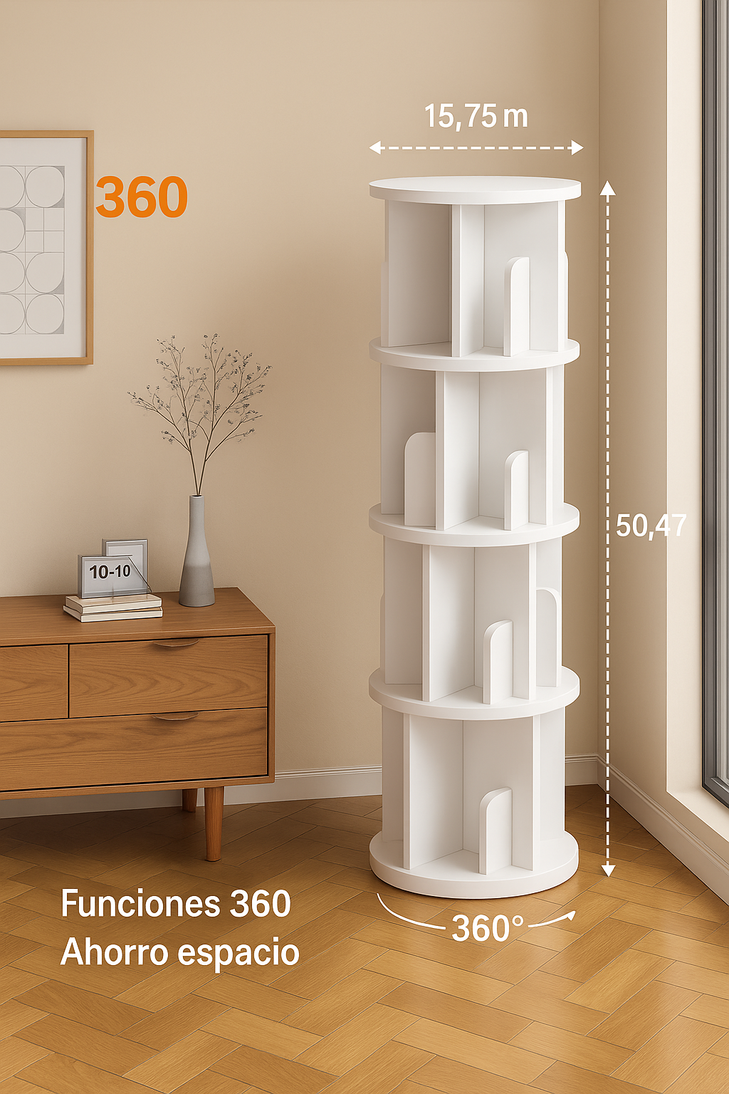 Estantería Esquinera Rotativa 4 Niveles – Organizador y Ahorro de Espacio