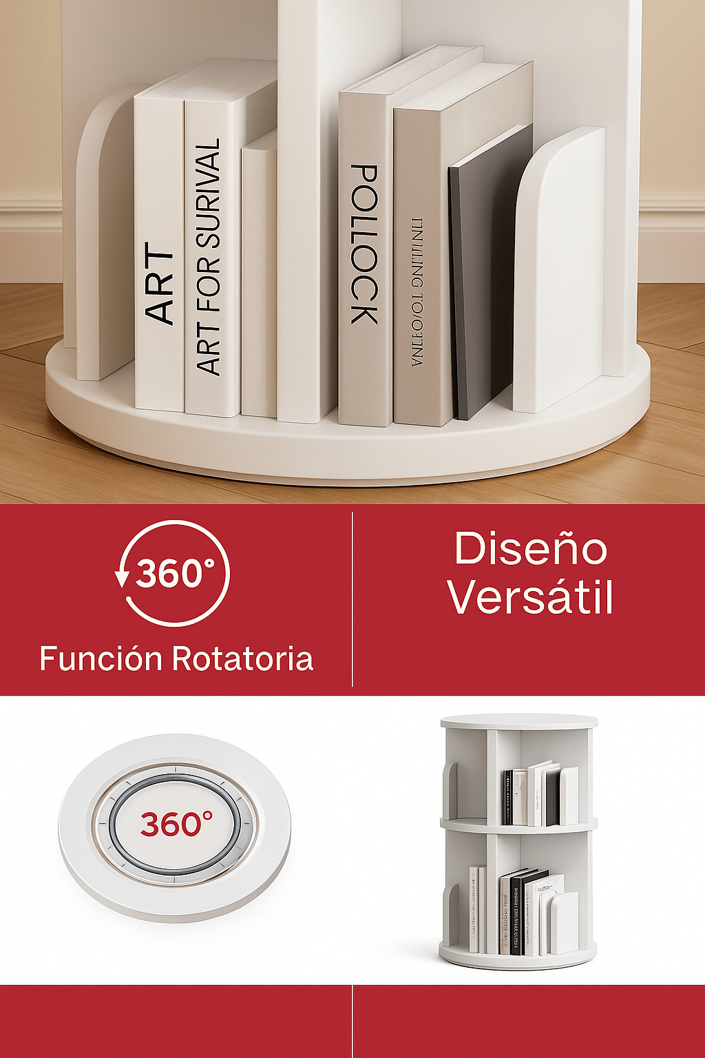 Estantería Esquinera Rotativa 4 Niveles – Organizador y Ahorro de Espacio